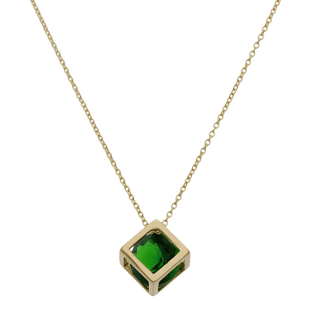 GARGANTILLA ORO 18KL CUBO + PIEDRA VERDE REF. G895