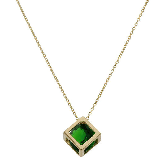 GARGANTILLA ORO 18KL CUBO + PIEDRA VERDE REF. G895